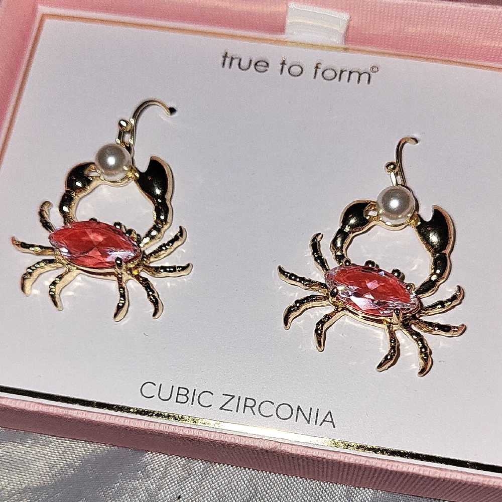 Crab Gold and Pink Earrings BNIB TRUE TO FORM  Ta